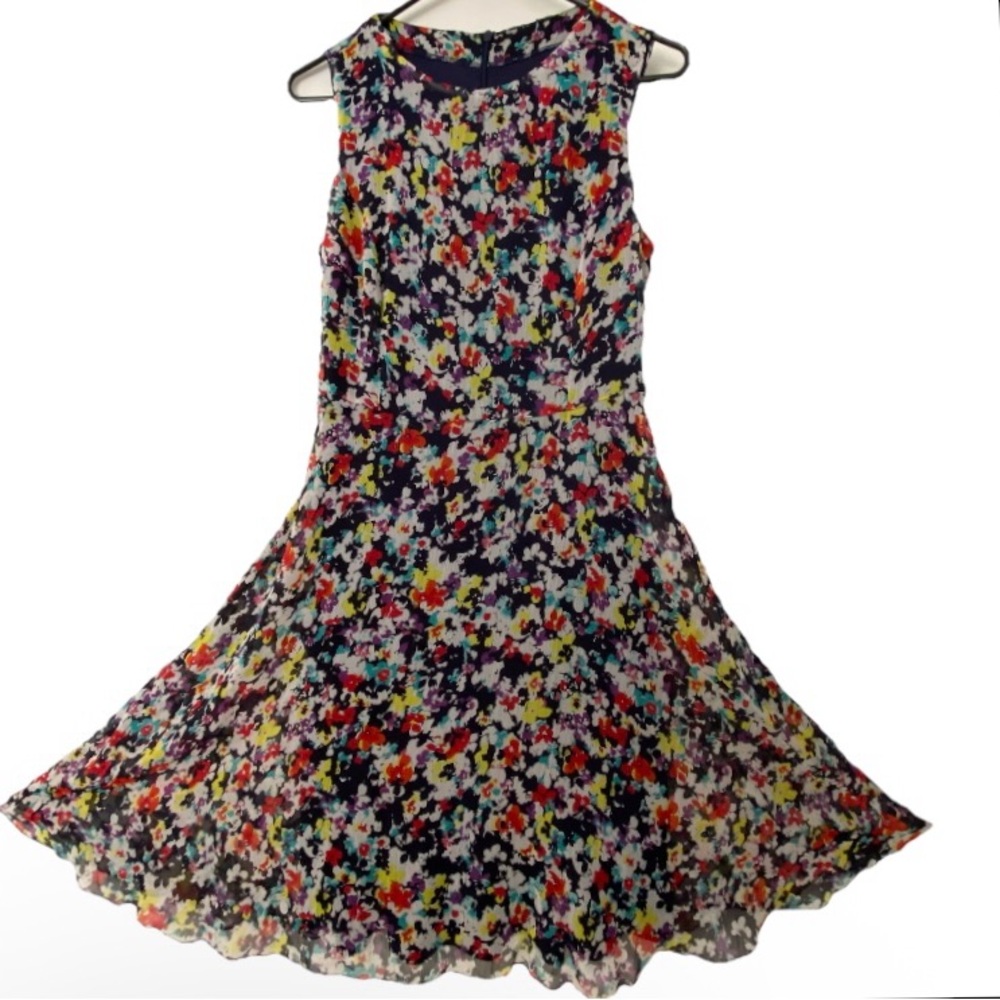Fully Lined Floral Tulle Flared Dress, multicolored
